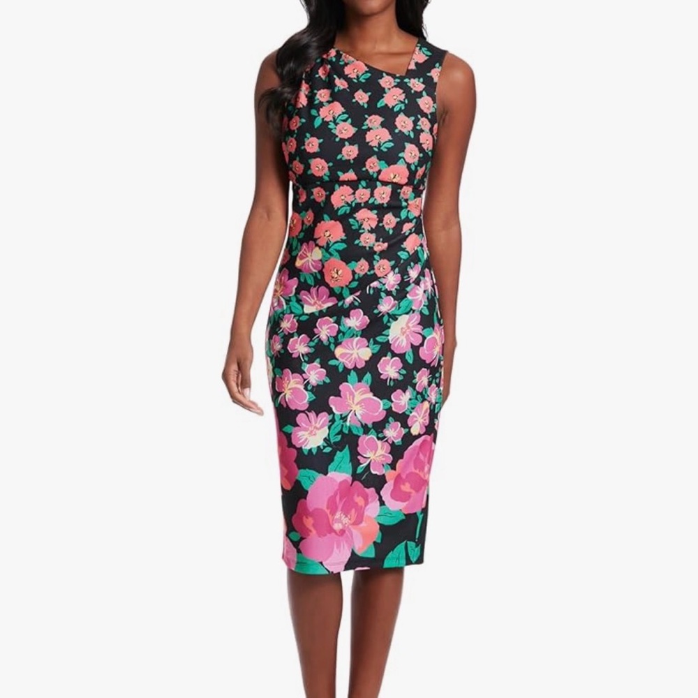 NWT. London Times Womens Sleeveless, Asymmetric Neck, Pleated Midi  Dresses